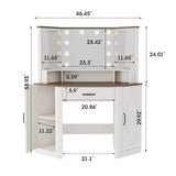 Corner Vanity Desk with Lighted Mirror and Charging Station