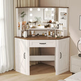 Corner Vanity Desk with Lighted Mirror and Charging Station