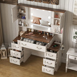 Farmhouse Makeup Vanity Desk with Lights and 7 Drawers