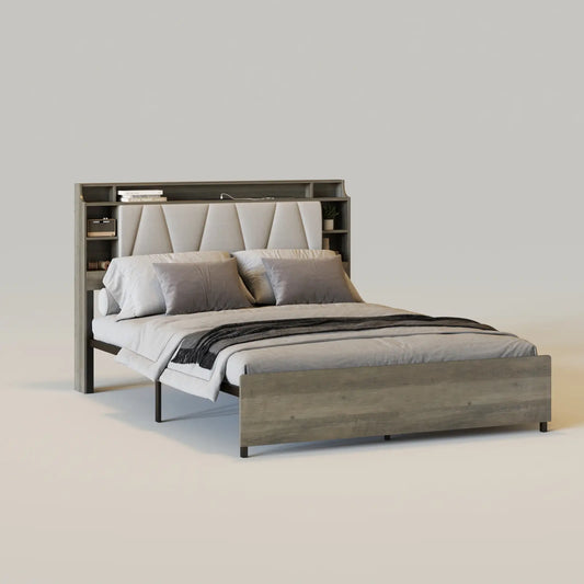Storage Headboard Upholstered Platform Bed