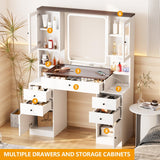 White Makeup Vanity Table Vanity Desk with Mirror and Lights, Power Strip