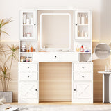 White Makeup Vanity Table Vanity Desk with Mirror and Lights, Power Strip