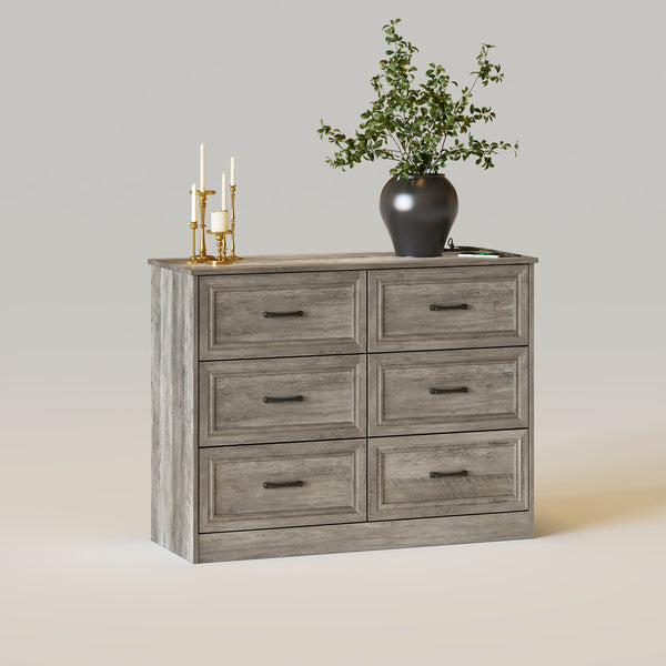 Wood 6 Drawer Chest Wide Dresser Organizer with Metal Handles and Charging  Station