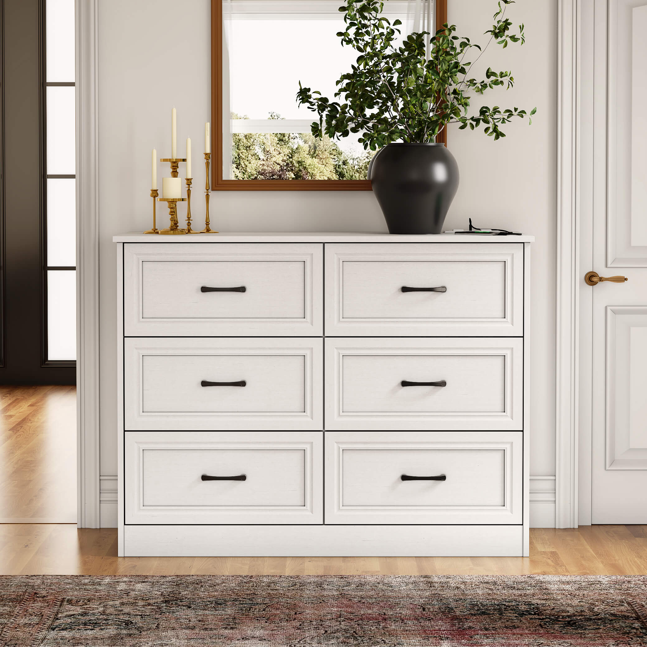 Wood 6 Drawer Chest Wide Dresser Organizer, White Wood 6 Drawer Chest Wide Dresser Organizer, White