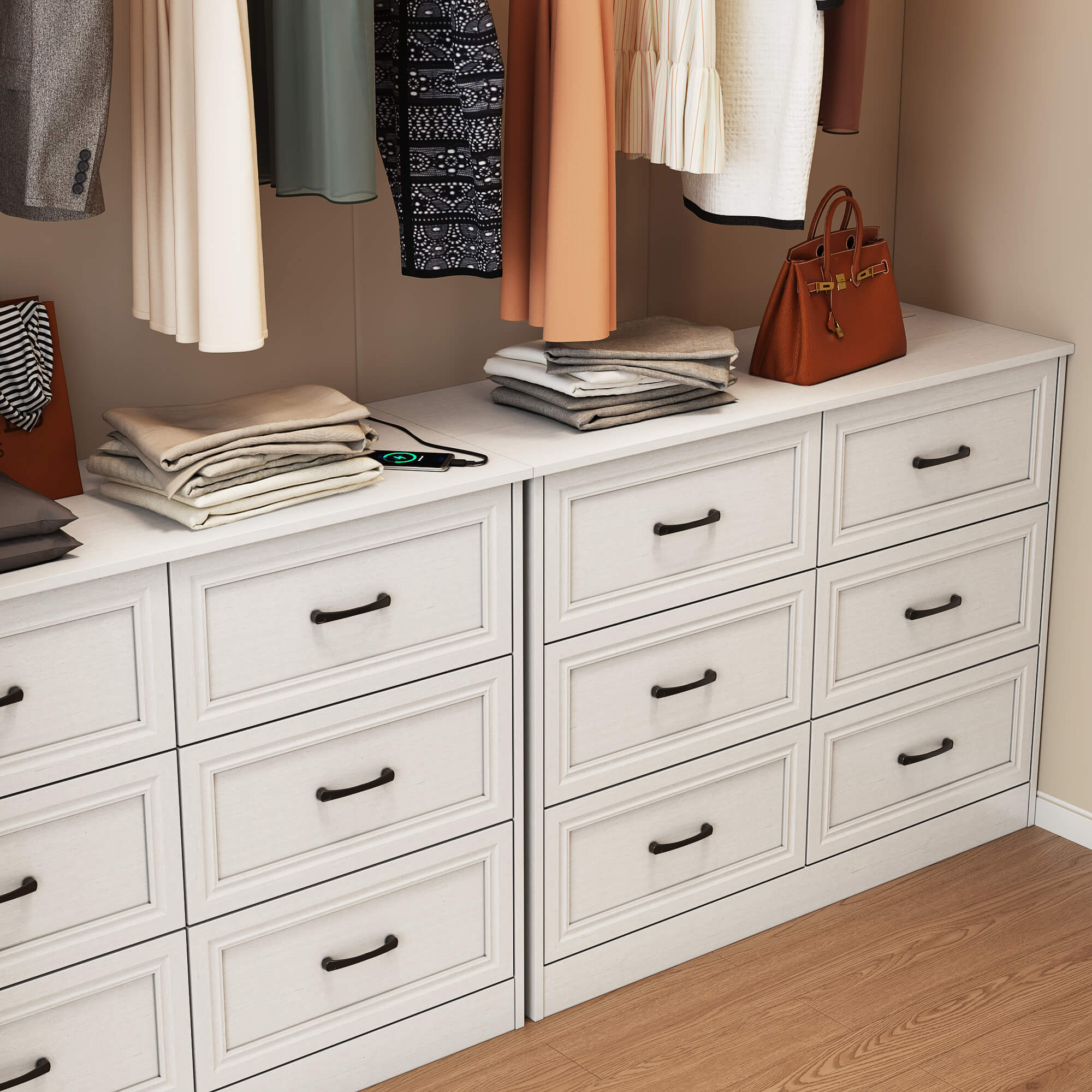 Wood 6 Drawer Chest Wide Dresser Organizer, White Wood 6 Drawer Chest Wide Dresser Organizer, White