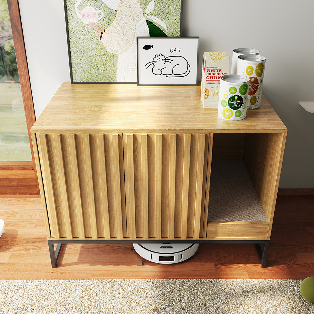 Mid Century Wooden Litter Tray Cat Litter Box Enclosure Furniture