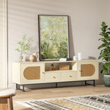 Modern Rattan Entertainment Center TV Stand with Storage Cabinets