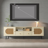 Modern Rattan Entertainment Center TV Stand with Storage Cabinets