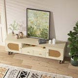 Modern Rattan Entertainment Center TV Stand with Storage Cabinets