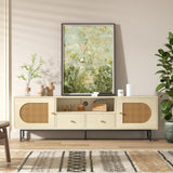 Modern Rattan Entertainment Center TV Stand with Storage Cabinets