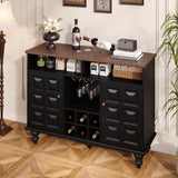 Mid Century Modern Black Wine Bar Cabinet with Storage, Liquor Cabinet with Wine Rack and Glass Holder