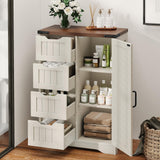 Farmhouse Bathroom Cabinet, White Freestanding Storage Cabinet with 4 Drawers and 1 Door
